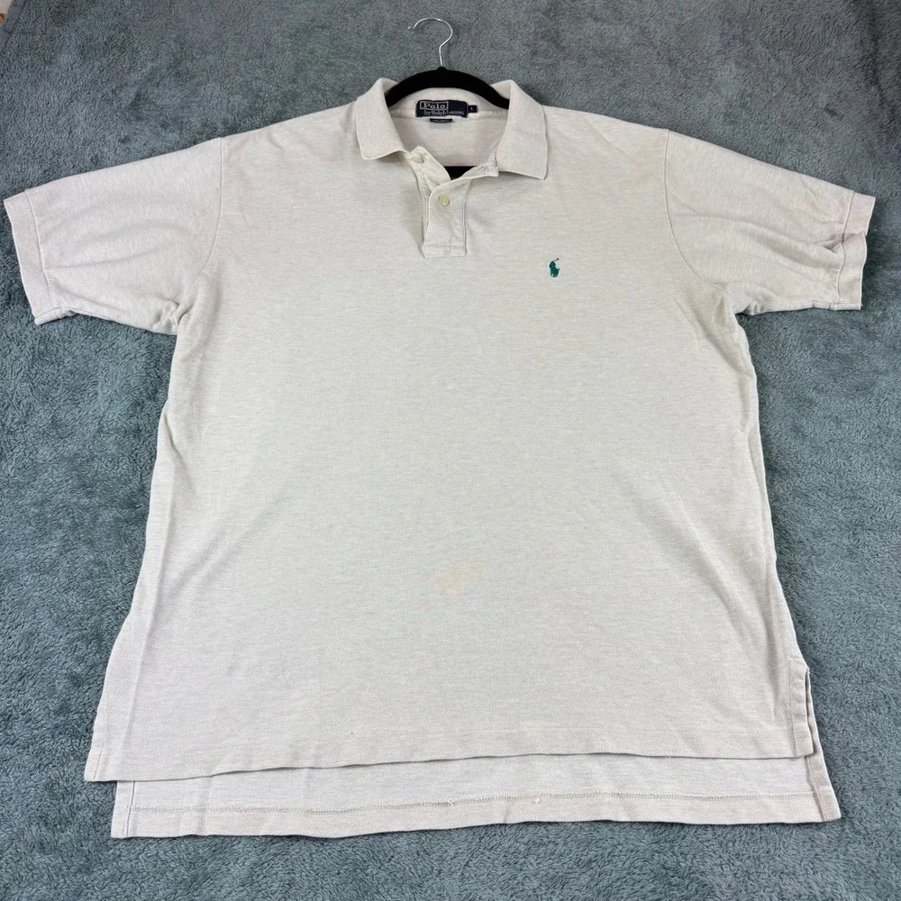 Polo Ralph Lauren Mens Large Cream Pique Short‎ Sleeve Pony Logo Polo Shirt